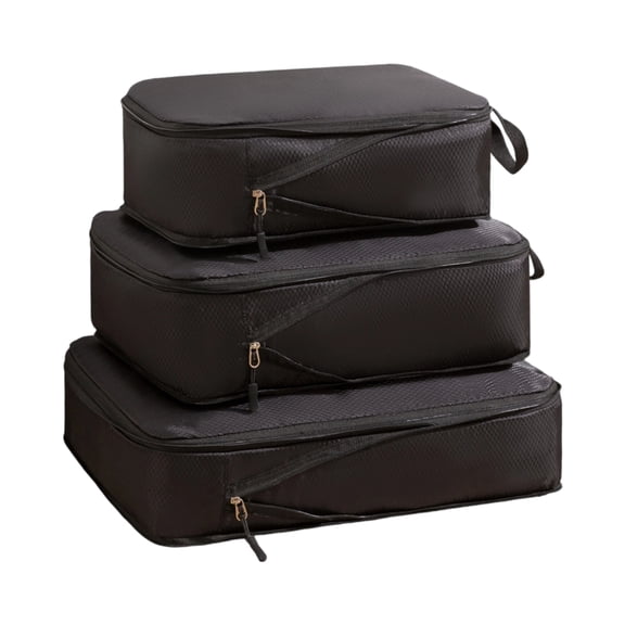 Compression Packing Cubes for Travel 3 Piece Set Black Travel Compression Bags for Packing Travel Storage Bags for Luggage for Road Trips Vacations Getaways Gifts