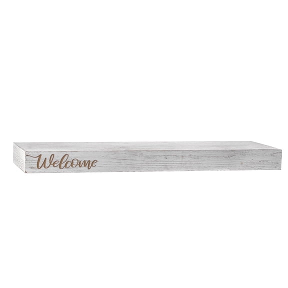 American Art Decor Wood Floating Wall Shelf with “WELCOME" text, White - 3.25" H x 40" L x 10.25" D