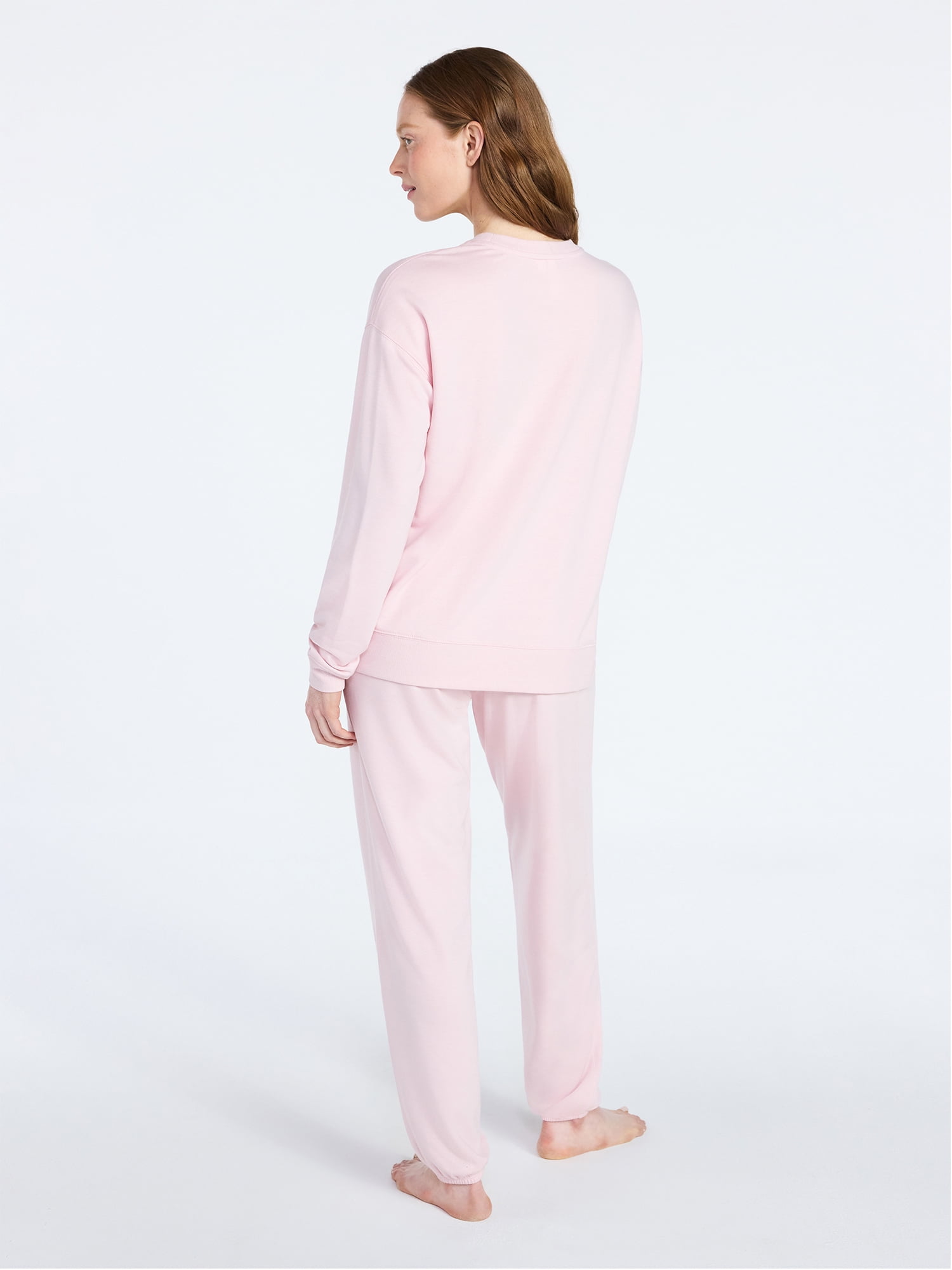 Joyspun Women's French Terry Long Sleeve Sleep Top and Joggers Lounge Set, 2-Piece, Sizes XS-3X