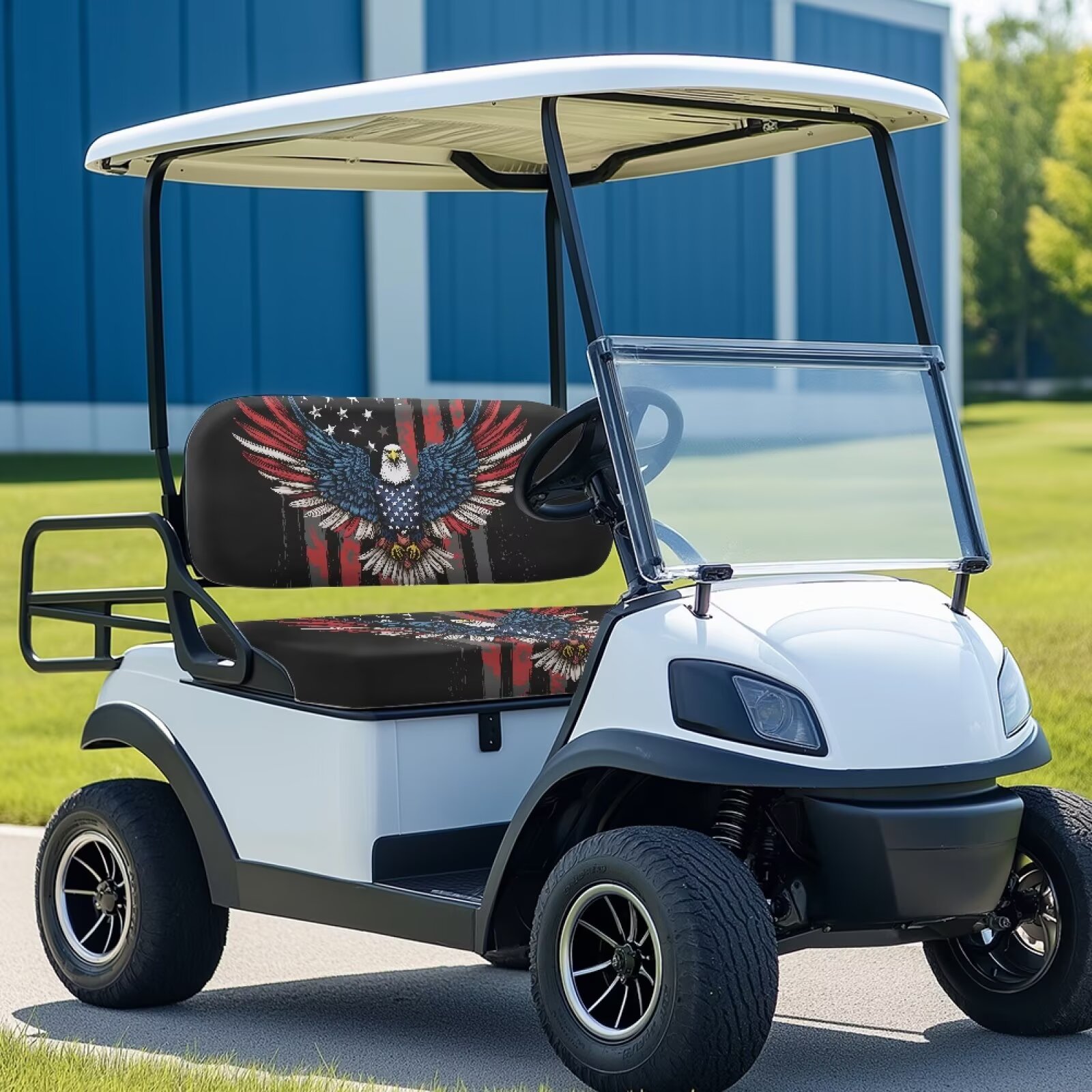 Pzuqiu Eagle Print Golf Cart Seat Covers 2 Passenger Breathable Universal American Flag Golf Cart Seat Blanket Portable Easy Install and Clean Suitable for All Seasons