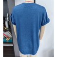 thumbnail image 2 of Top con botones y cuello en V para mujer, blusa holgada informal elegante de color liso, camisa de manga corta para trabajo de oficina, azul XXL, 2 of 3