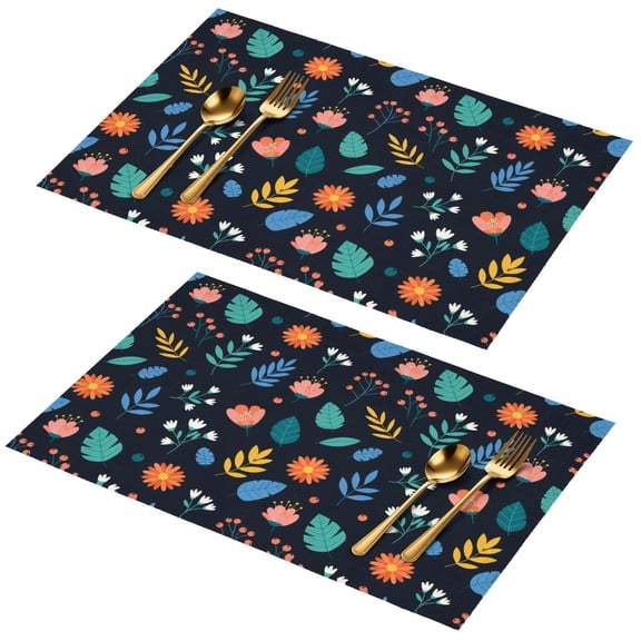 Placemat, Pioneer Flower Floral Print Pattern Place Mats Table Mat Set Of 2, PVC Washable Placemats for Party Kitchen Dining Decoration, 18x12 Inch, Fade Resistant