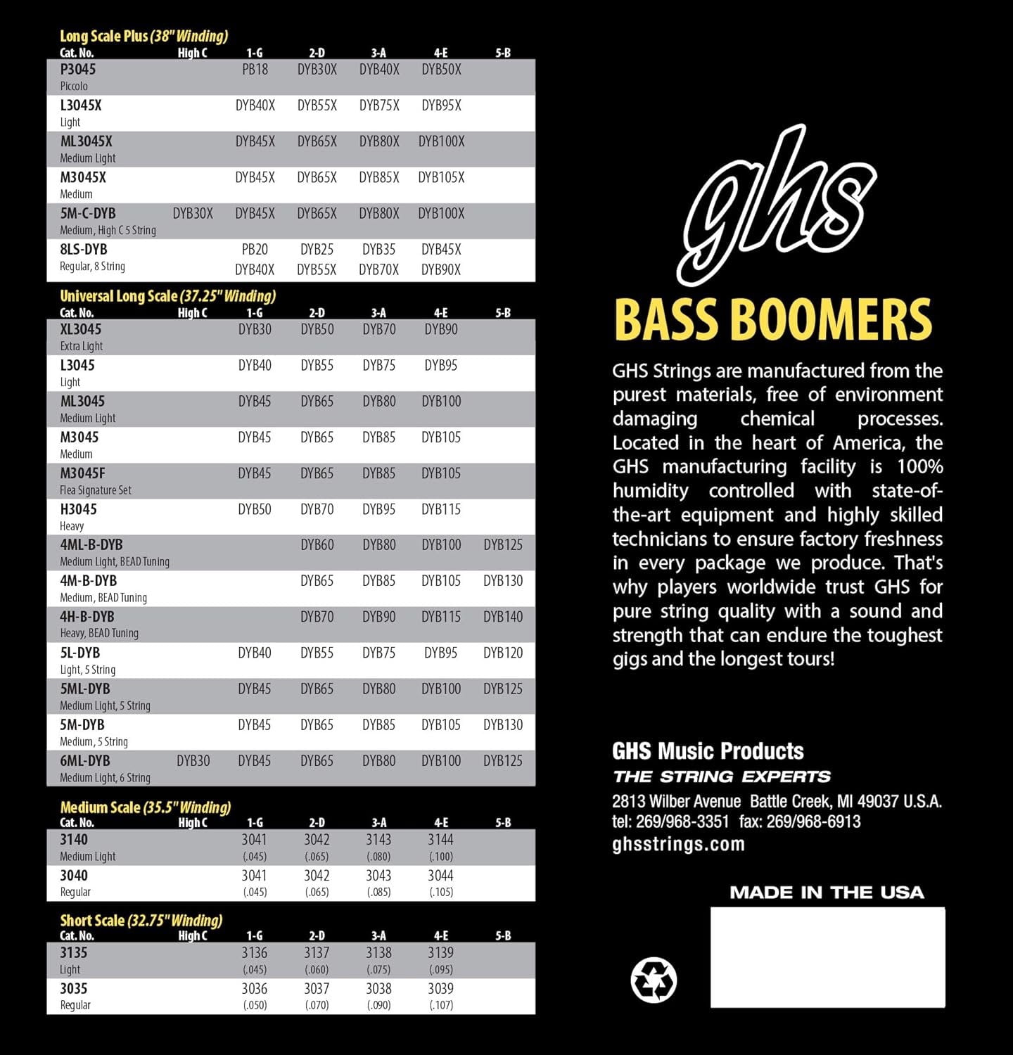 GHS 6045 Flea Signature Bass Boomers Electric Bass 4 String Set (045-105)