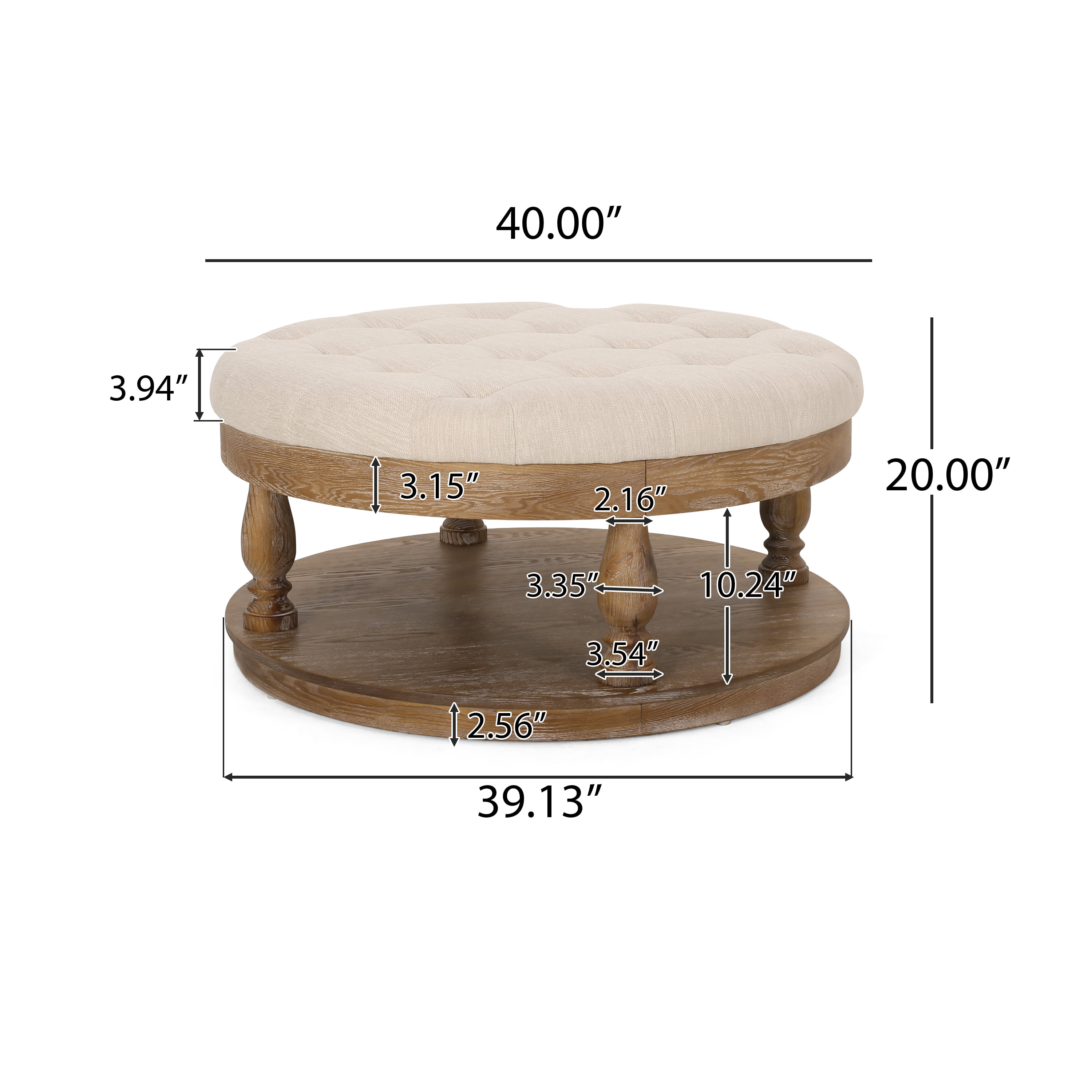 Noble House Levana Fabric and Wood Ottoman, Beige, Weathered