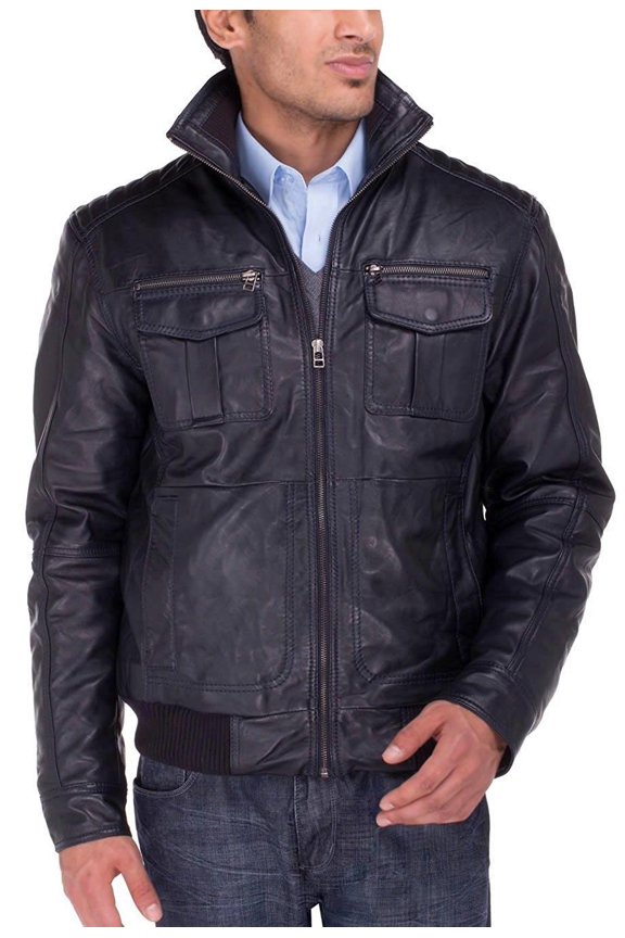 Mens Dk Navy Coat Luciano Natazzi Trim Fit Real Lambskin