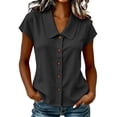 thumbnail image 2 of sdhkgrrt Women Short Sleeve Button Down Shirts Summer Casual Collared Tops Solid Slim Fit Pullover Blouses Cute Office Work Outfits Clothes, Black 2XL, 2 of 8
