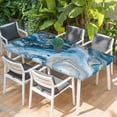 thumbnail image 2 of Blue Gold Marble Table Cloths for 5 Foot Rectangle Tables, Modern Abstract Geometric Gradient Patio Waterproof Elastic Fitted Tablecloths, Washable Rectangular Table Cover for Camping, 2 of 8