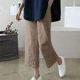 thumbnail image 2 of ibuvkizy Cotton Linen Capri Pants for Women,Summer Women's Casual Elastic Waist Straight Leg and Linen Cropped Pants Coffee,XXL, 2 of 3