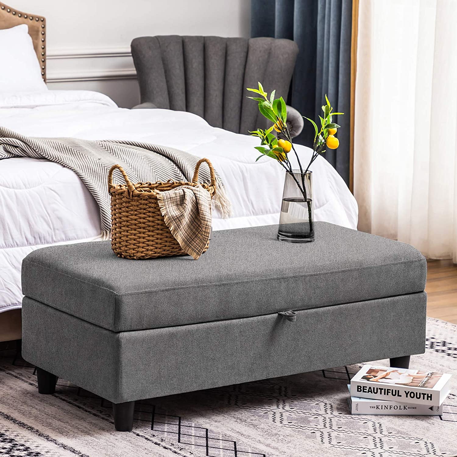 Honbay Lift Top Rectangular Storage Ottoman Bench For Bedroom Com Rectangular Storage Ottoman Bench, Small Storage Bench For Bedroom