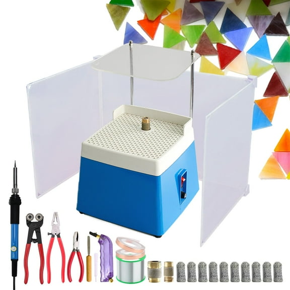 Stained Glass Kit,Professional Stained Glass Starter Grinder Kit,with Grinder&Glass Cutting Kit& Soldering Iron Gun Kit&Baffle Board& 2pcs Grinder Bits&Consumables,Glass