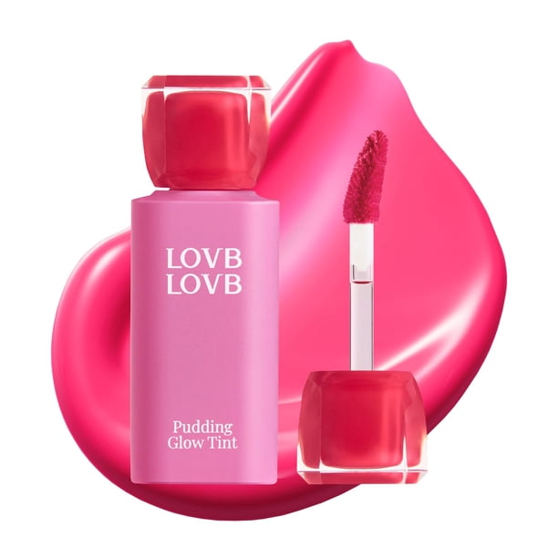 LOVB LOVB Pudding Glow Tinte de labios coreano | Tinte de brillo labial de larga duración para Glowy | Hidratante | Alta pigmentación | Tinte de labios brillante no pegajoso 0.14 oz (03 CANDY BERRY)