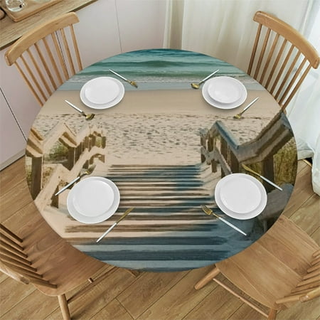 

Autua Stairs Beach Ocean Round Tablecloth Stain-Resistant Washable for Indoor Outdoor Restaurants Parties Waterproof Ideal for Home Kitchen Holiday Dinner 38 -42