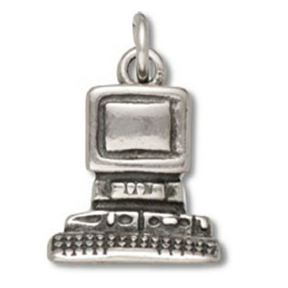 Sterling Silver 30" 1mm Box Chain 3D Desktop Computer Monitor And Keyboard Pendant Necklace