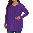 thumbnail image 4 of Womens Plus Size Tops Long Sleeve Shirts Pleated Crew Neck Tunic Casual Loose Dressy Blouse Shirts, 4 of 4