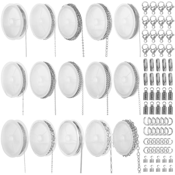 15 Rolls Necklace Chains, Stainless Steel Chains for Jewelry Making, 6 Types of Necklace Chains, Includes Connectors, Screw Clasps, Jump Rings, Ideal for Necklace, Bracelet, Earrings Projects