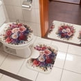 thumbnail image 5 of Red Rose Bathroom Rugs Set Spring Pink Purple Flower Floral Watercolor Linen Texture Non Slip Absorbent Soft Bath Mats 3 Piece Set with Bathroom Rug, U-Shaped Floor Mat, Toilet Seat Cover Small Size, 5 of 9