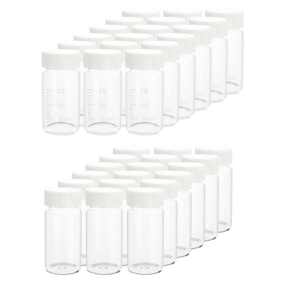 20ml Clear Glass Sample Storage Cosmetic Herb Spice Specimen Vial Container with Scale(18pcs) White Screwcap Liquid Sampling Sample Glass Bottles, 36PCS