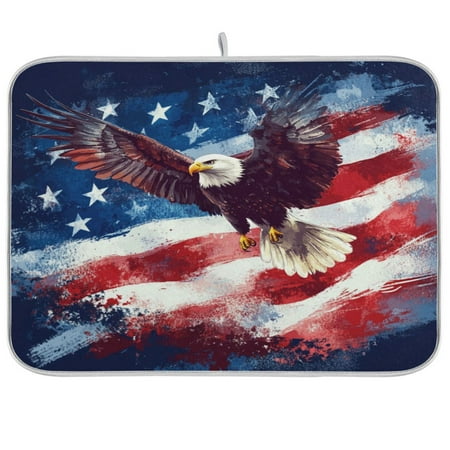 

WOBOGO American Flag with Eagle Kitchen Drying Mat Heat Resistant Drainage with Non-Slip Rubber Backing Hides Stains Super Absorbent Easy to Clean 18×24in