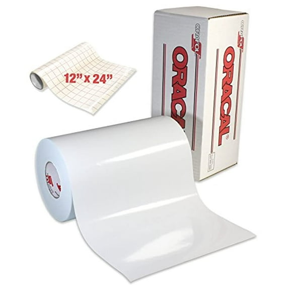 Roll of Glossy White Oracal 651 Permanent Adhesive Backed Vinyl for Craft Cutters Punches and Vinyl Sign Cutters 12 x 50ft w Transfer Paper
