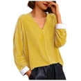 thumbnail image 2 of Spring Tops for Women Homenesgenics Clothes under $5.00 Fashion Versatile Temperament Women Solid Golden Velvet Long Sleeved V-Neck Top/Yellow L, 2 of 7