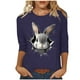 thumbnail image 2 of Xuyuer Ladies' Easter Print Round Neck Three Quarter Sleeve 3/4 Sleeve T-shirt Loose Tops Casual Loose Fit Crewneck T Shirts Tunic Tops, 2 of 5
