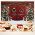 thumbnail image 2 of Rustic Christmas Backdrop Red Barn Door Chritsmas Tree Snowy Photography Background Farmhouse Xmas Vintage Wooden House Family Kids Portrait Holiday Party Banner Decor Photo Booth Props 10X8FT, 2 of 5