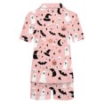 thumbnail image 4 of Satin Pajamas for Womens Halloween Cute Silk Sleepwear Short Sleeve Collared Shirts Shorts Casual Two Piece Pjs Set Pink, XXL, 4 of 6