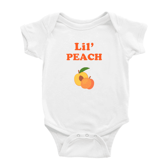 Cute Baby Bodysuit Lil' Peach Fruit Funny Boy & Gril Baby Jumpsuits (White, 0-3 Months