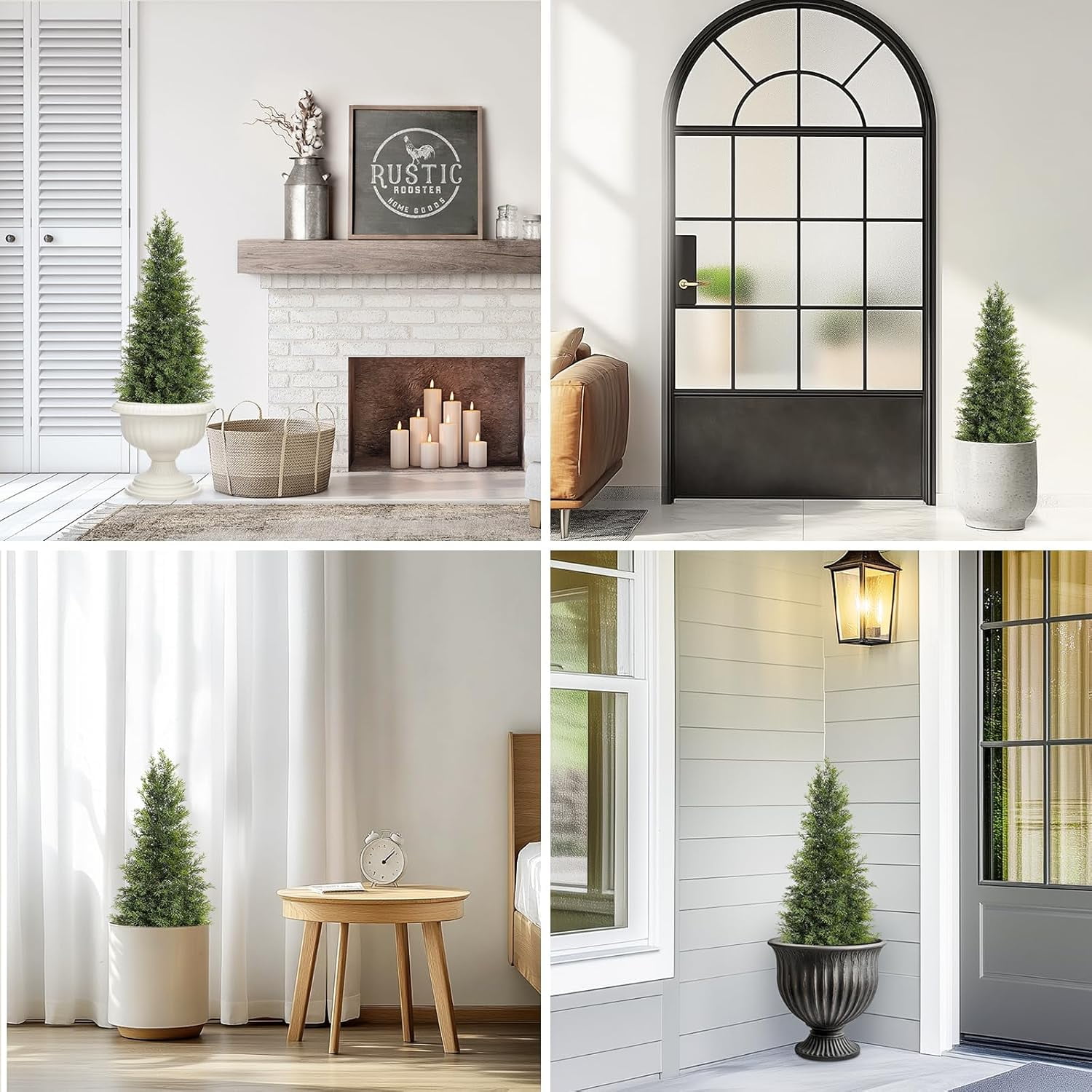 2 Pack Artificial Cedar Topiary Trees, 3ft UV Protection Fake Bushes for Front Door Decor, Maintenance Free Faux Cedar Plants for Home Outdoor & Indoor Decor