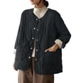 thumbnail image 1 of Women's Solid Color Round Neck Metal Button Plus Size Lightweight Coat Jacket Outerwear For Cold Weather, 1 of 4