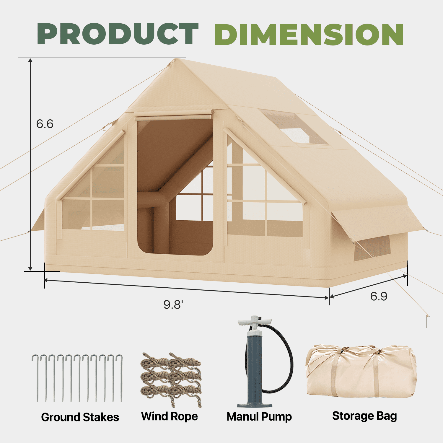BaPiPro 4-8 Person Inflatable Camping Tent with Pump, Weatherproof Outdoor Shelter with Carry Bag, Easy Setup for Family Camping, Hiking & Backpacking
