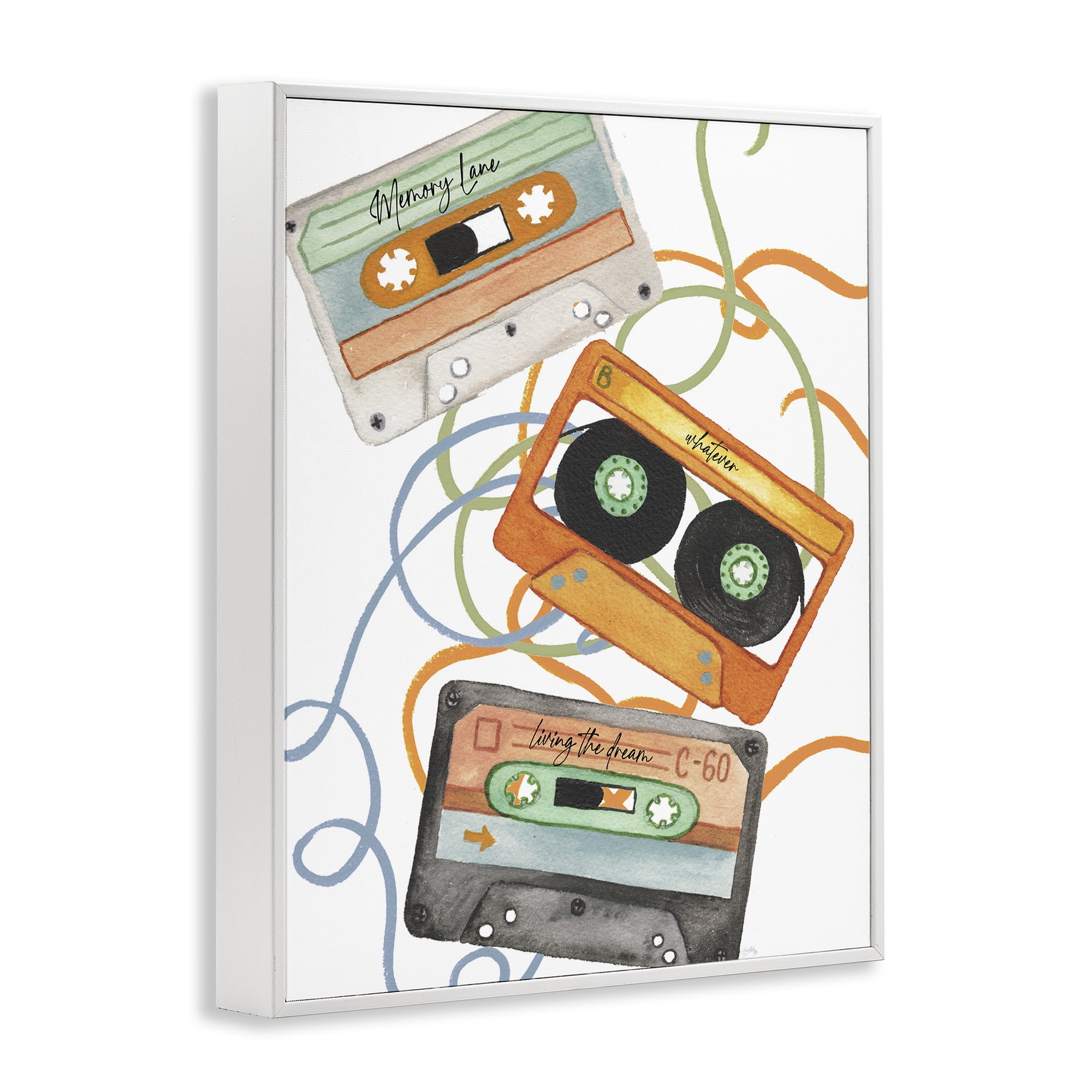 Stupell Industries Cassette Mix Tapes Trio White Framed Giclee Art, design by Elizabeth Medley