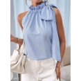 thumbnail image 4 of Women's Sleeveless Striped Ruffle Tank Tops High Necked Tie Top Blouse for Daily Wear S, 4 of 10