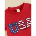 thumbnail image 5 of Toddler Baby Boys Outfits for 4th of July 6 12 18 24 Months 2T 3T 4T Fuzzy Letter Embroidery Short Sleeve T-Shirts Tops Stripe Stars Print Shorts 2Pcs Clothes Set, 5 of 9