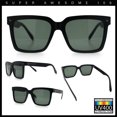 thumbnail image 2 of Classy Oversized Horn Rim Hipster Plastic Retro Fashion Sunglasses Matte Black - Green, 2 of 7