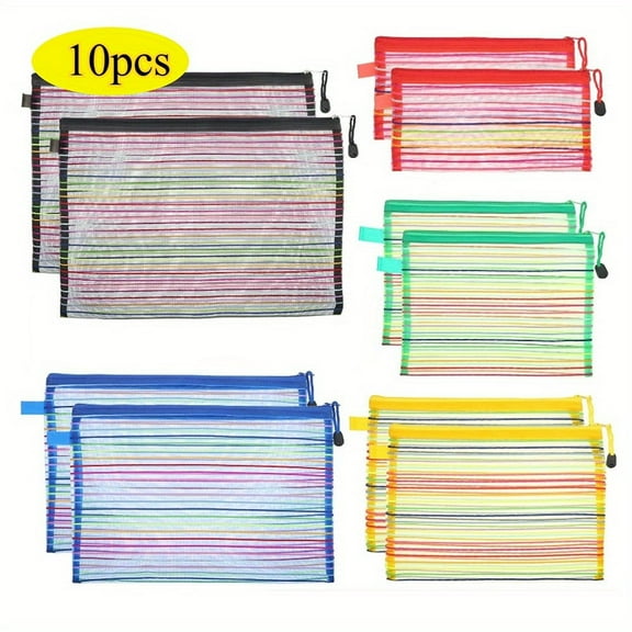 10 Pcs Mesh Zipper Pouch Bags for Organizing 5 Sizes, 5 Colors Mesh Bags with Zipper Cosmetics Toiletry Travel Small Pouch Multipurpose Storage for Offices Supplies Accessories