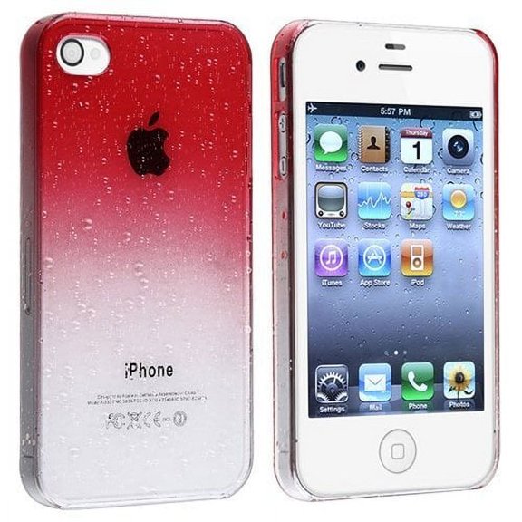 Ultra Thin Crystal Rear Only Case with White Trim screen protector for iPhone 4 / 4S - Clear Red