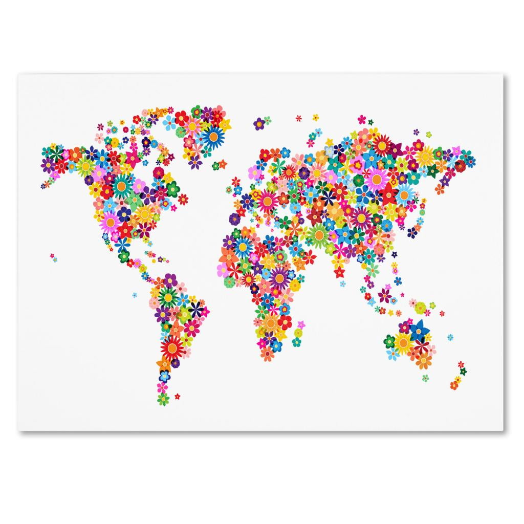 Trademark Art 'Flowers World Map 2' Canvas Art by Michael Tompsett