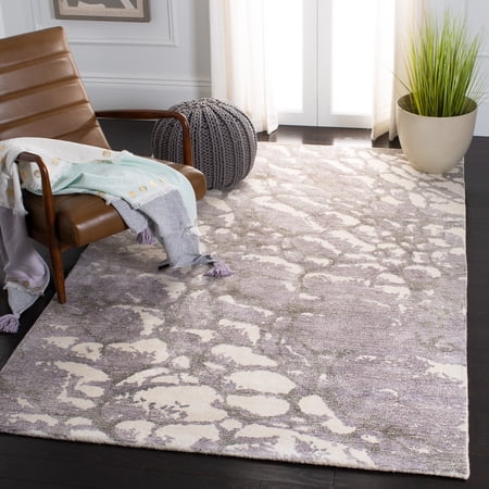 SAFAVIEH Restoration Vintage Conway Abstract Distressed Area Rug, Purple/Ivory, 6' x 6' Square