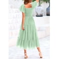 thumbnail image 2 of Vestido midi con fruncido y mangas abullonadas de tul verde claro PRETTYGARDEN M, 2 of 7