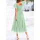 thumbnail image 2 of Vestido PRETTYGARDEN Midi con Fruncido, Tul y Mangas Abullonadas Verde Claro Talla L, 2 of 7