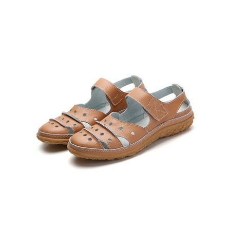 

Woobling Womens Sandals Beach Casual Shoes Hollow Out Flat Sandal Walking Nurse Shoe Breathable Flats Summer Cool Light Brown 11