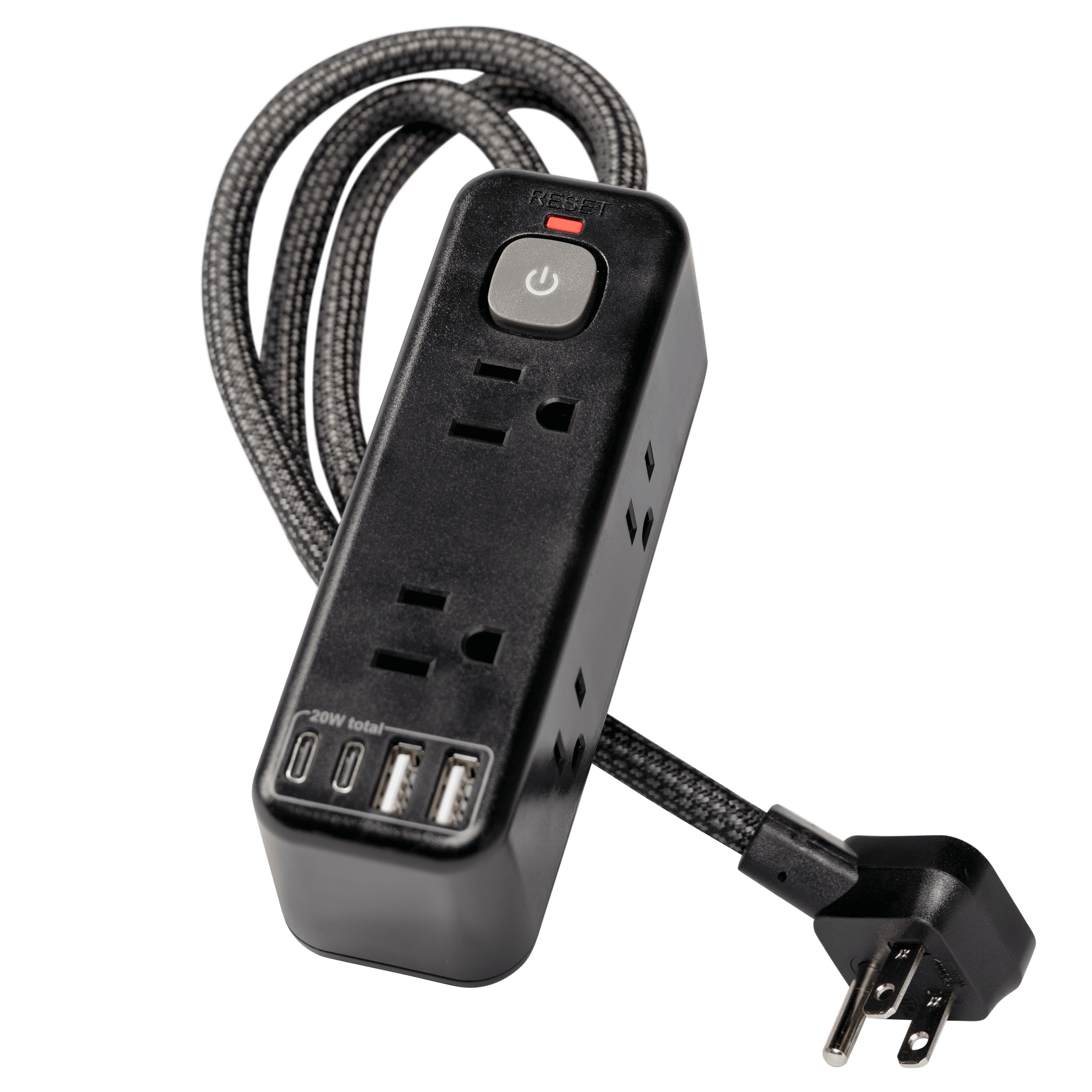 (2 pack) Hyper Tough USB Power Strip, 3ft Extension Cord, 6 Outlet, USB-A, USB-C, 900J Surge Protector, Black