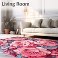 thumbnail image 2 of ODIKA 6'x9' Machine Washable Non-Slip Area Rug, Multihued Rose Blossom with Bright Floral and Leafy Botanical High Traffic Rug, Pink, 61728, 2 of 7
