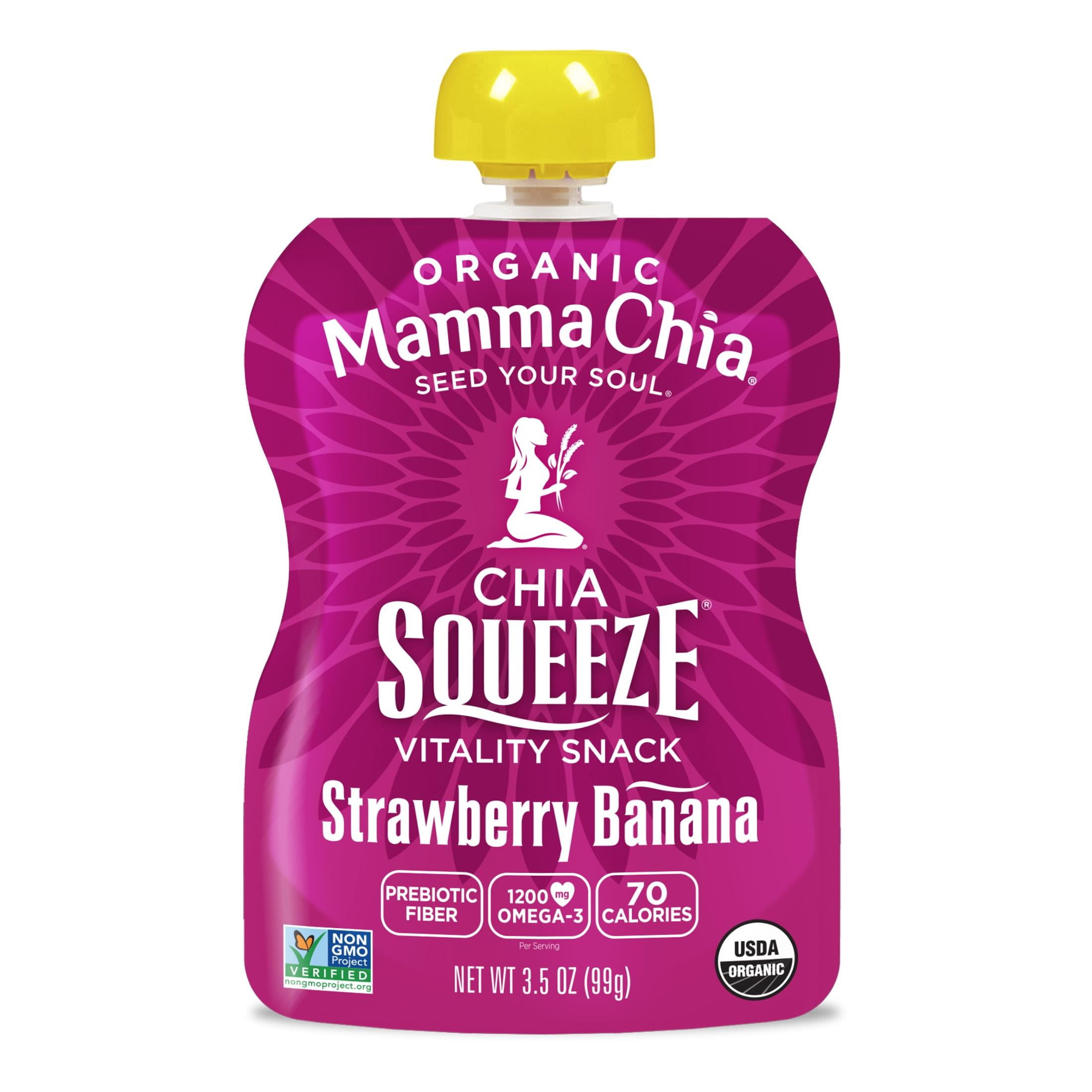 Mamma Chia Organic, Strawberry Banana Chia Squeeze, 3.5 oz, 24 count Pouches 6 boxes of 4