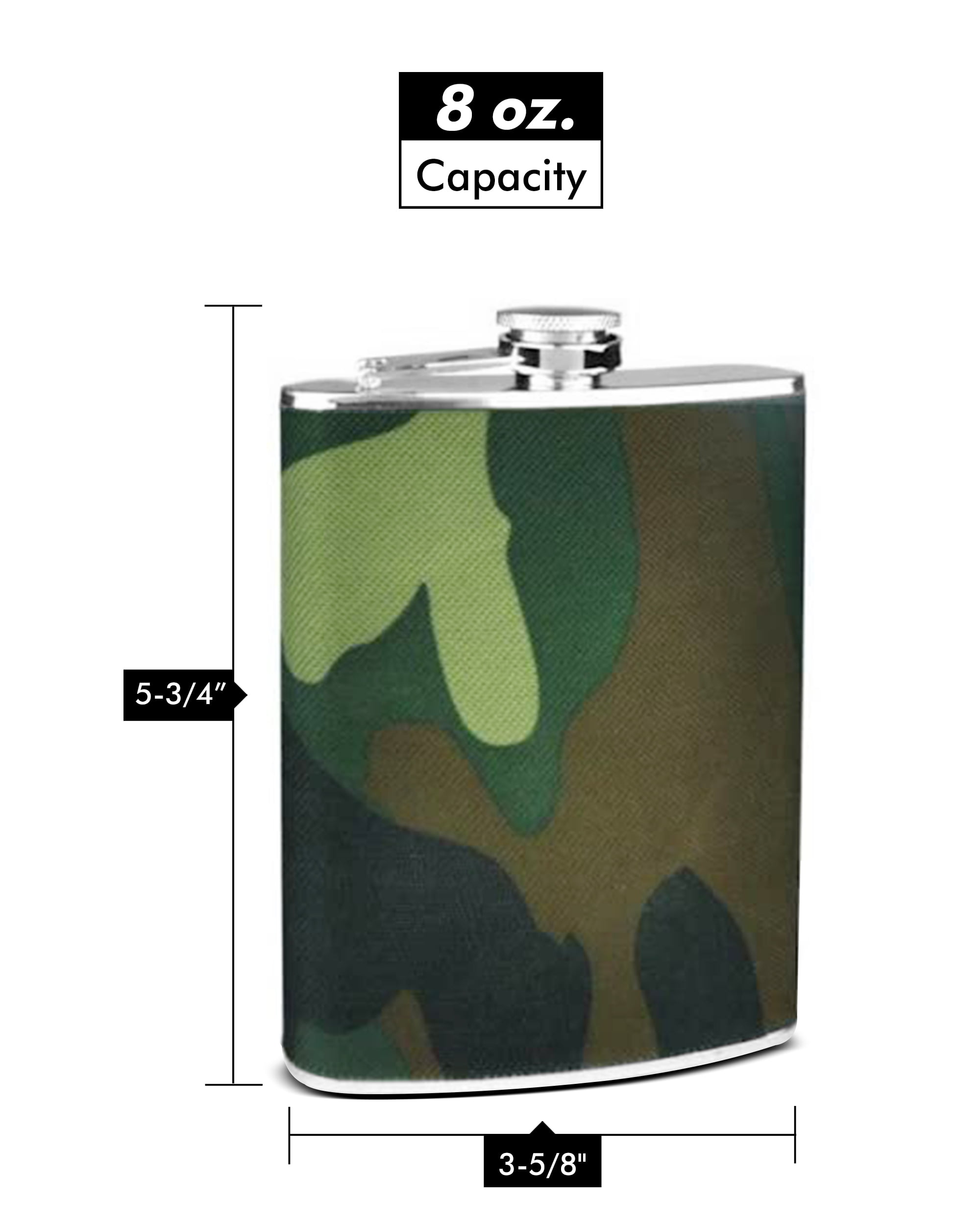 8 oz Camo Wrap FLASK Stainless Steel Hip Pocket Green Camouflage Liquor Hunting 