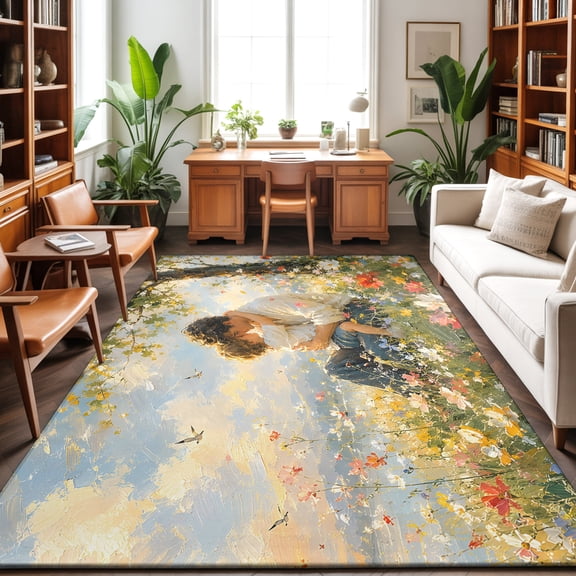 3'x5' Area Rugs, Happy Father's Day Indoor Outdoor Area Rug for Living Room Bedroom, Father Son Botanical Flowers Tree Washable Bathroom Rugs Kitchen Floor Carpet Mats Home Decor Aesthetic