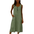 thumbnail image 5 of Ohufall Women's Cotton Linen Dress Round Neck Sleeveless Button Tank Maxi Dress Pockets Casual Summer Holiday Long Dress, 5 of 5