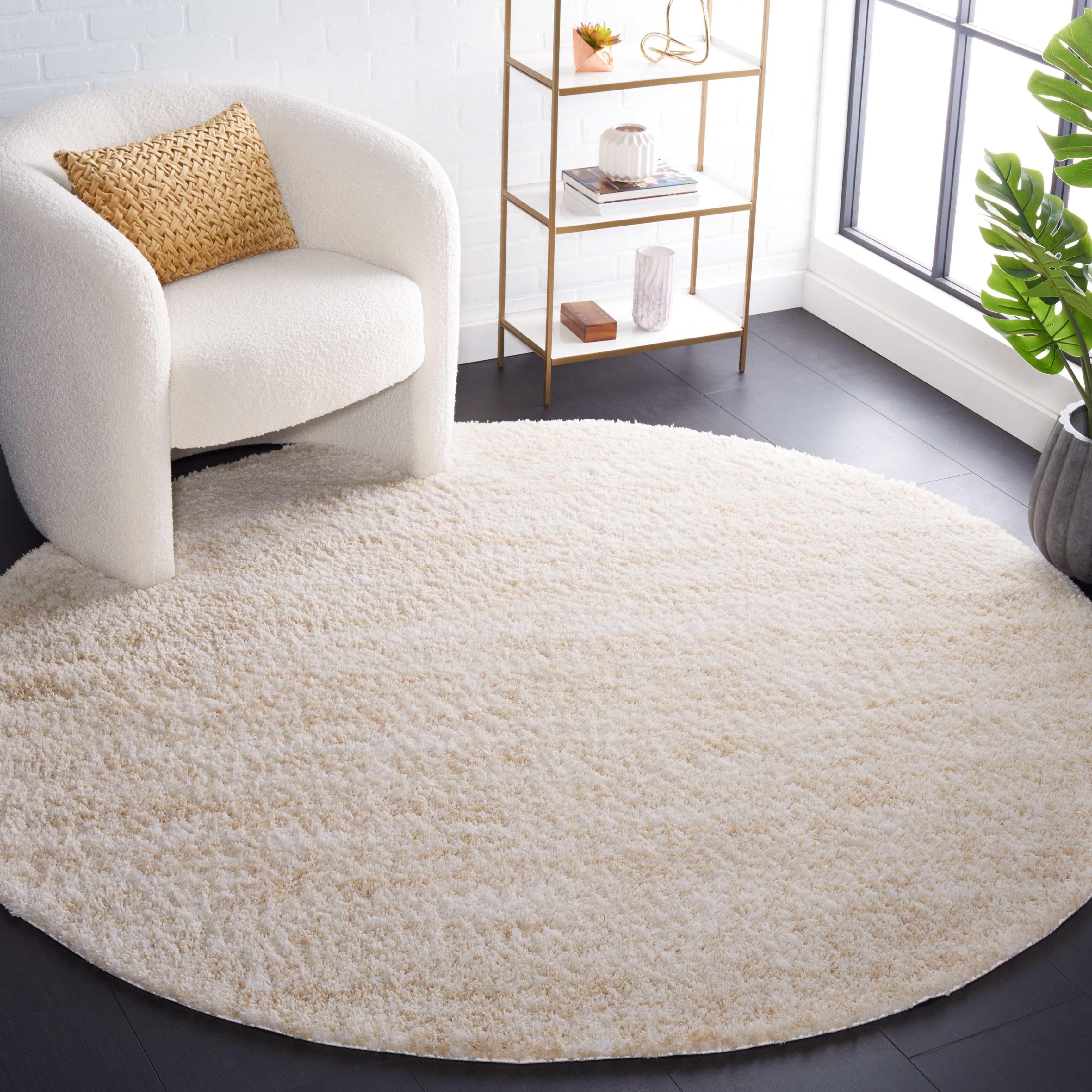 SAFAVIEH Berber Torvald Abstract Polyester Shag Area Rug, Ivory/Beige, 4'5" x 4'5" Round