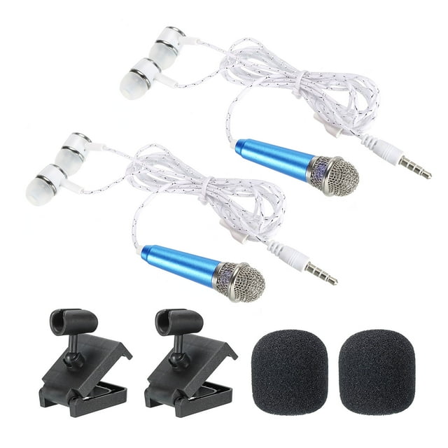 Mini Microphone Portable, Microphone Vocal Bleu pour Chanter avec Écouteurs, Support de Micro et Couverture, Lot de 2
